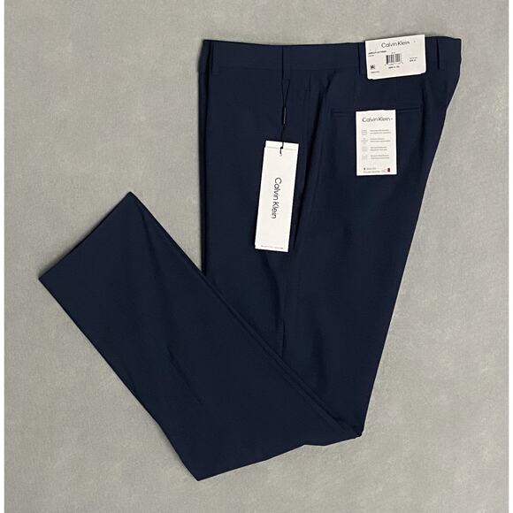 Calvin Klein Men's 38x32 Dress Pant Slim Fit Stretch Solid Blue NEW